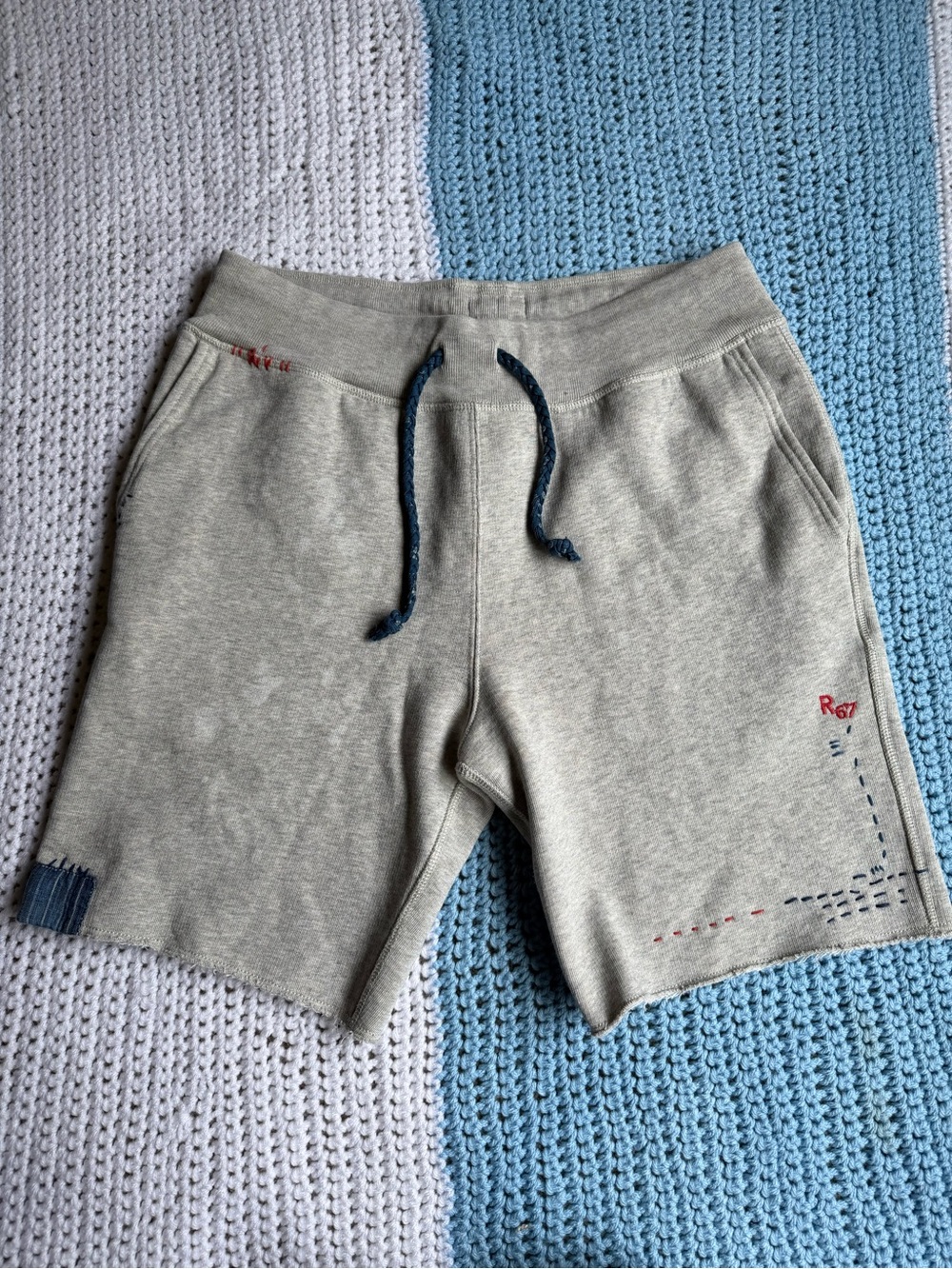 Polo Ralph Lauren Men's Light Gray Knit Drawstring Shorts w/ patchwork
